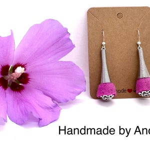 Pink felted dangle earrings