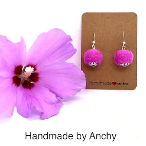 Pink felted dangle earrings