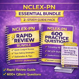 Pack d'études NCLEX-PN | Plus de 600 questions-réponses avec justification, examen rapide. aide-mémoire. (téléchargement instantané)