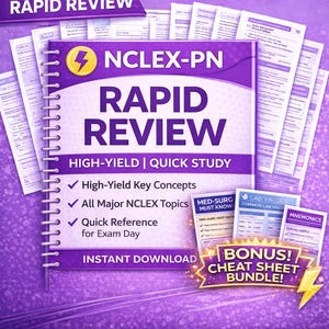 NCLEX-PN Rapid Review with bonus cheat sheets | 9-Page LPN Study Guide (instant download)