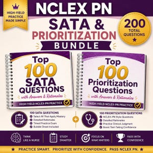 NCLEX PN SATA & Prioriteringspaket | 200 övningsfrågor med motiveringar | Välj alla som gäller | Prioriterade frågor | Digitalt