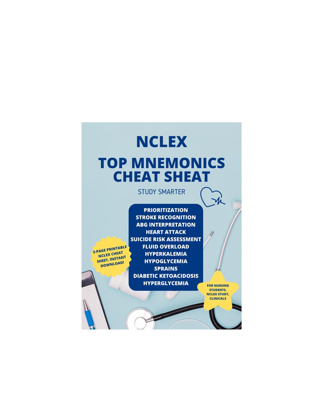 NCLEX Mnemonics Cheat Sheet | Nursing Study Guide (PDF) - Etsy