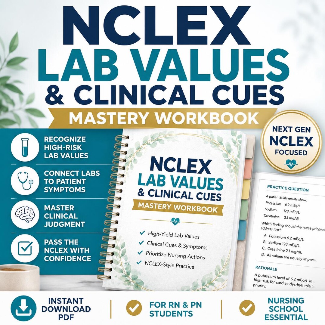 NCLEX Lab Values & Clinical Judgment Workbook | Nclex Study Guide | Lab ...