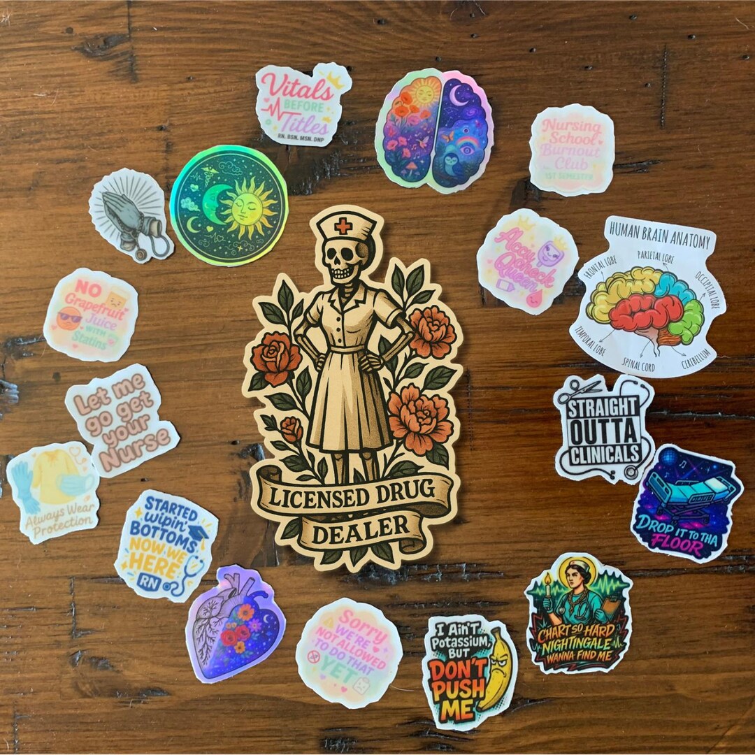 Drug Decals Skeleton Nurse Sticker, Licensed Drug Dealer RN, Floral Medical Decal ...
