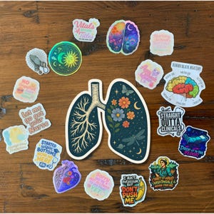 Astro Lung Sticker, Floral Nurse RN Gift, Respiratory Therapist Decal, Medical Student, Healthcare Worker Laptop, Hydro Flask Sticker, Water