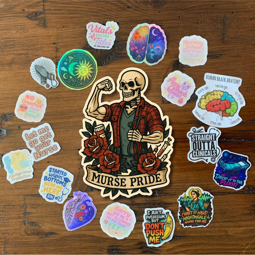 Murse Stickers, Male Nurse Sticker, Nursing Pride, Flexing Skeleton ...