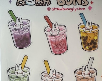 Boba Bunny Sticker Sheet, Bubble Tea Flavors, Planner Decals