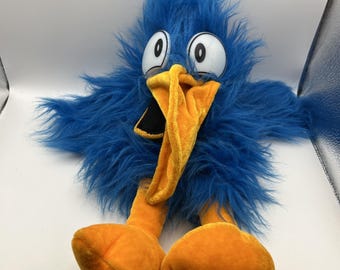 Peluche vintage Toko the Absurd Bird Tucan, burattino a mano blu e giallo
