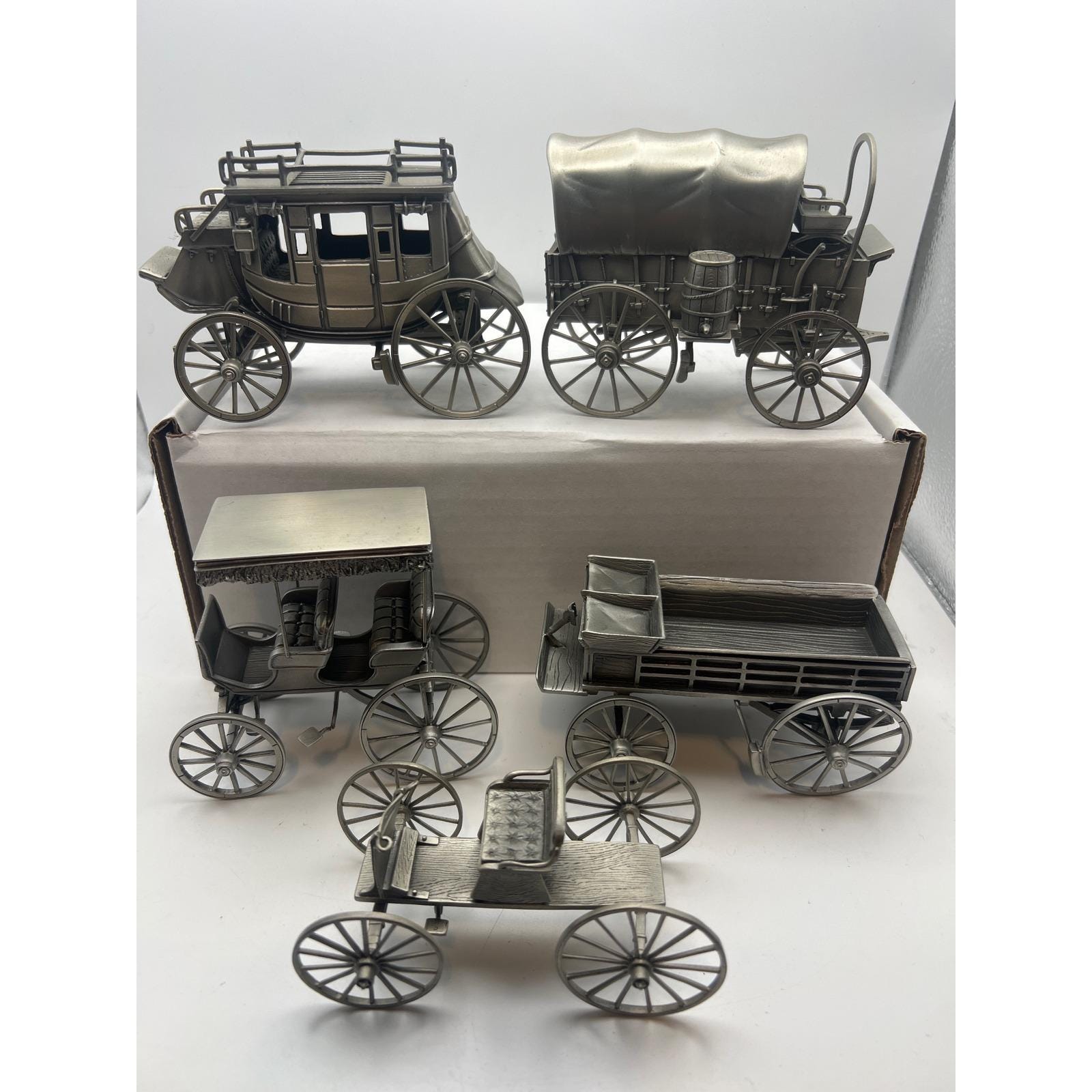 Western 1987年 The Franklin Mint 製 Franklin Mint 1987 Pewter American Frontier Wagon Miniature Set of