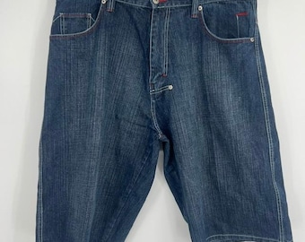 Pantalones cortos vaqueros holgados de mezclilla estilo Y2K Vintage Evolution para hombre, lavado oscuro, talla 40