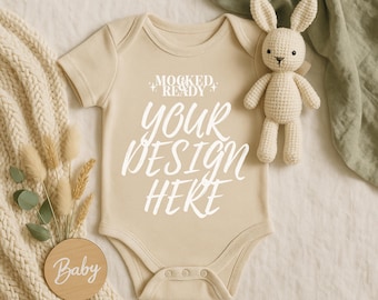 Naturalne skóry królika 4424 Boho Flatlay Mockup, Mockup body niemowlęcego, Mockup niemowlęcy, Mockup dla maluchów, Mockup skóry królika, Mockup body