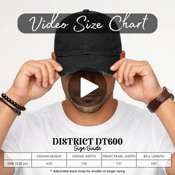District DT600 Size Chart Video Mockup – Male Model Apparel Video for Print on Demand | Distressed Dad Hat Sizing Guide