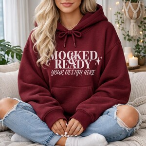 Garnet Gildan 18500 Mockup | G18500 Hoodie Mockup | Gildan Hooded Sweatshirt Model Mockup | Oversized Lifestyle Listing Image