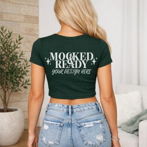 Forest Bella Canvas 1010 Mockup | BC1010 Baby Tee Mock Up | Crop Top Mockup | Model Studio Back View Listing Image
