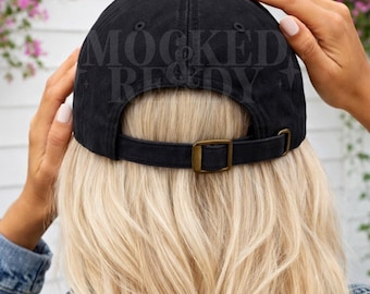 Black Dad Hat Mockup – Yupoong 6245CM Back View Mockup with Strap Detail | Baseball Cap Template for Print on Demand Listing Images