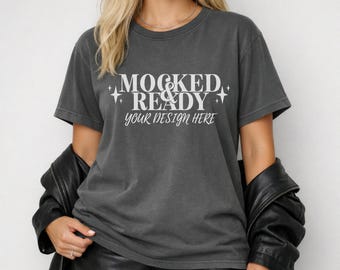 Pepper Comfort Colors 1717 Mockup | Oversized CC1717 Tshirt Studio Mock Up | Edgy Streetwear Mock for Print on Demand Listing Images