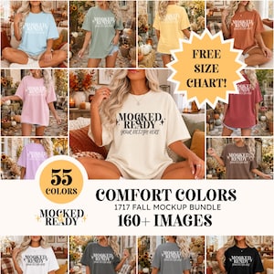 May include: A collection of short-sleeved t-shirts in various solid colors, each featuring the text MOCKED READY and star icons. The graphic is printed in a bold font on the chest. The bundle includes over 160 images showcasing the 1717 Comfort Colors style.