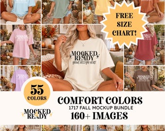 May include: A collection of short-sleeved t-shirts in various solid colours, each featuring the text MOCKED READY and star icons. The graphic is printed in a bold font on the chest. The bundle includes over 160 images showcasing the 1717 Comfort Colors style.
