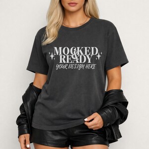 Graphite Comfort Colors 1717 Mockup - Oversized CC1717 Tshirt Studio Mock-up - Edgy Streetwear Crewneck Shirt Mock for Print on Demand