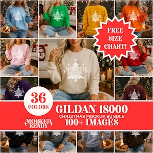 Lot de maquettes de Noël Gildan 18000 | Lot de maquettes de sweat-shirts 18000, méga lot de maquettes surdimensionnées pour les fêtes, maquette de col rond devant et derrière