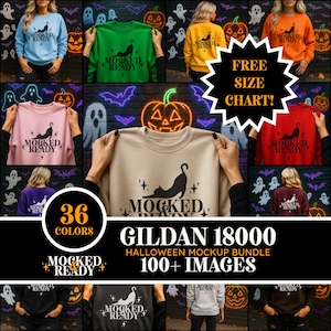 Gildan 18000 Halloween Sweatshirt Mockup Mega Bundle | Front & Back Sweatshirt Mockup | Oversized Fall Mockup Bundle for Halloween Launches