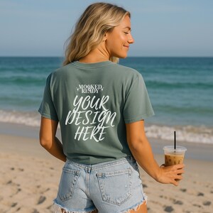 Bay Comfort Colors 1717 Back Beach Mockup | CC1717 T-Shirt Back Mockup | Summer Comfort Colors Model | Oversized Beach Shirt Mockup