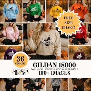 Lot de maquettes Gildan 18000 | Lot de maquettes de sweat-shirt Halloween 18000 | Méga lot de maquettes d&#39;automne surdimensionnées | Maquette de sweat-shirt à l&#39;avant et à l&#39;arrière