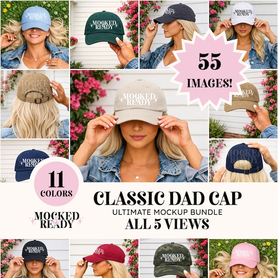 Classic Dad Hat Mockup Bundle - Yupoong 6245CM Cap Mockup for Print on Demand Listing Images | Trucker Hat Mock Ups | Baseball Hat Templates