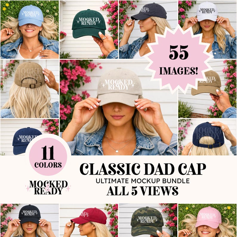 Classic Dad Hat Mockup Bundle - Yupoong 6245CM Cap Mockup for Print on Demand Listing Images | Trucker Hat Mock Ups | Baseball Hat Templates