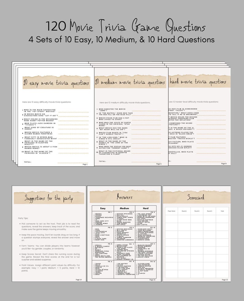 120 Movie Trivia Game Questions With Answers - Etsy