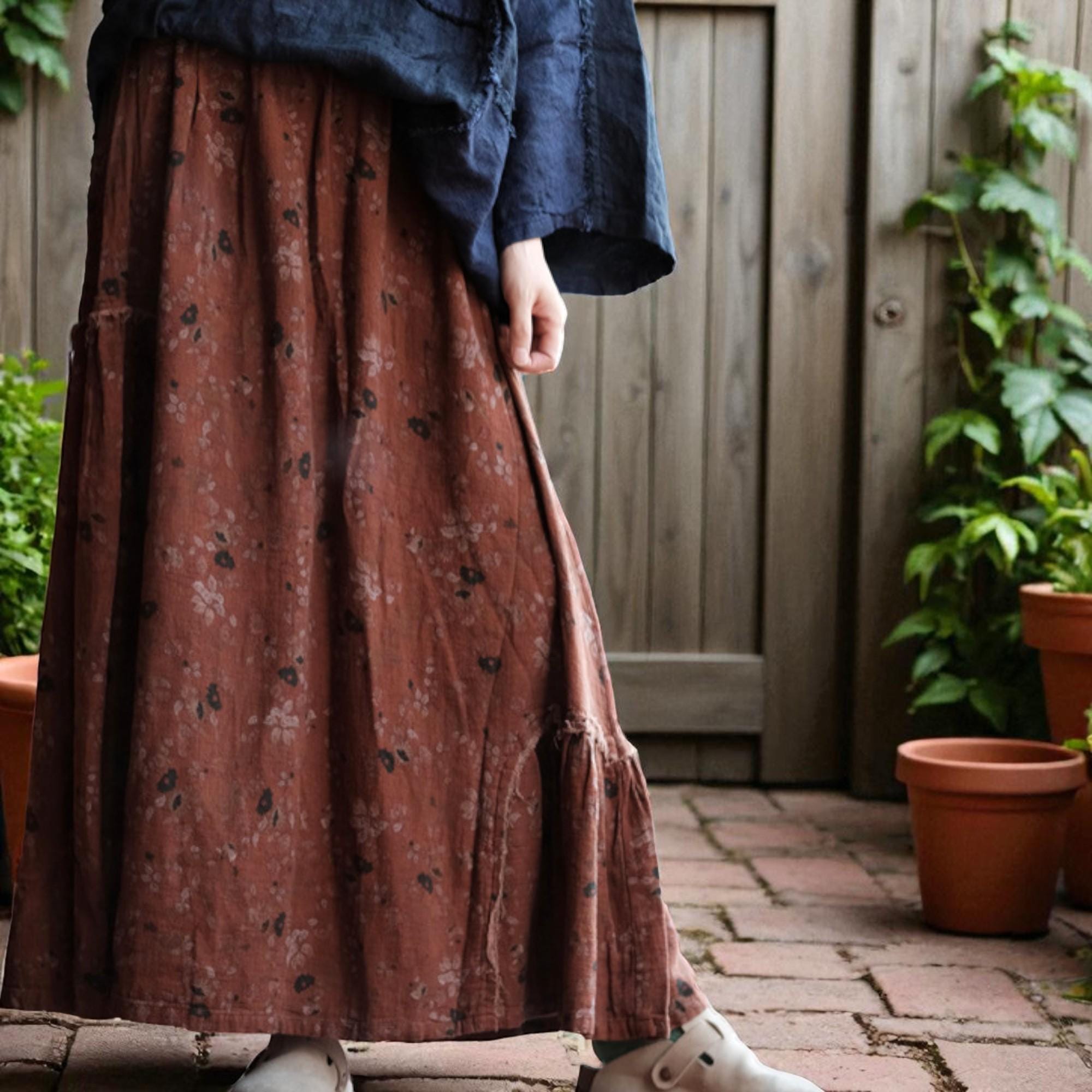 Jupe Marron Fleurie Neuve Taille 12 - Avec étiquette, Style Bohème, Marque Petite