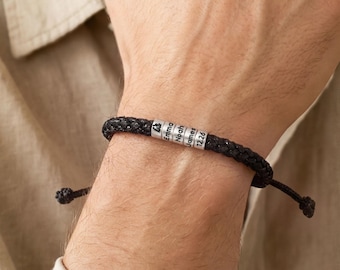 Personalisiertes Vatertagsarmband, Benutzerdefinierter geflochtener Namensarmband für Papa, Perlenarmband mit Gravur, Geschenk für Ihn, Geschenk für Papa