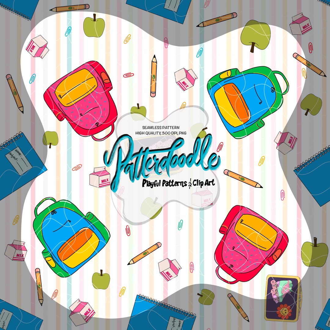 Back to School Backpack Seamless Pattern, Digital Paper, Teacher ...