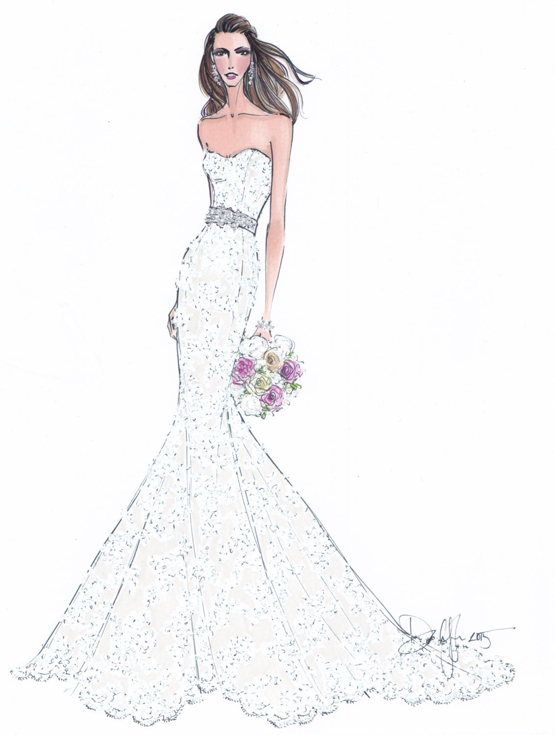 Custom Wedding Gown Illustration FRONTAL | Etsy