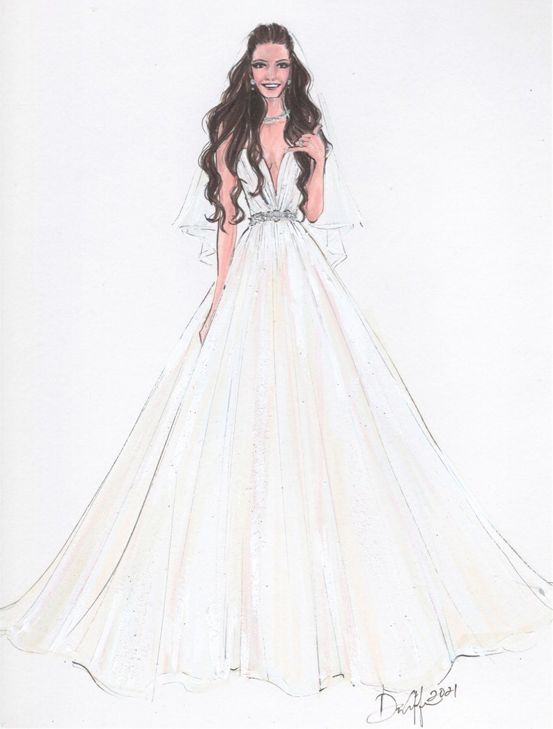 Custom fashion illustration Custom bridal sketch custom bride wedding gift anniversary gift FRONTAL bride bridal illustration