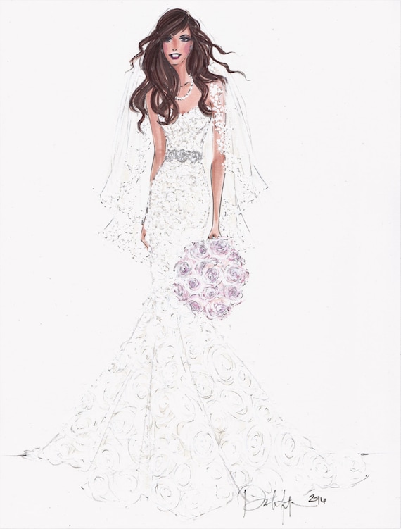 Custom Fashion Illustration Custom Bridal Sketch Wedding Gift Anniversary Gift Bridal Illustration Bride Custom Bride Frontal
