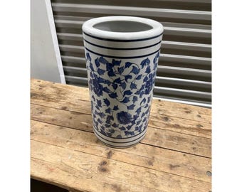 Williams Sonoma Blue White Ceramic Floral Planter Vase 16" Tall