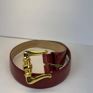 Ellen Tracy Italian Alligator Calfskin Belt Gold Buckle Medium Red Alligator Belts for Women for sale | eBay main image 4