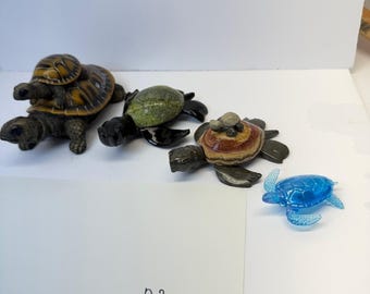 Lot of 4 Turtle Figurines Stone Resin Decorative Ecuador Blue Taiwan