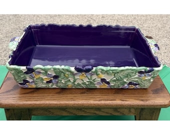 Temp-tations Floral Lace Rectangular Baker Purple Pansy Ceramic Dish