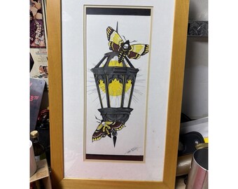 Signed Kevin Kniskern Moth Lantern Art Print Framed 2015 Chicago