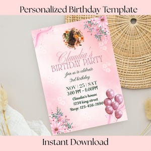 Editable Birthday Invitation Template | Personalized Party Invite | Instant Download | Canva template | Birthday Girl | Custom templates |