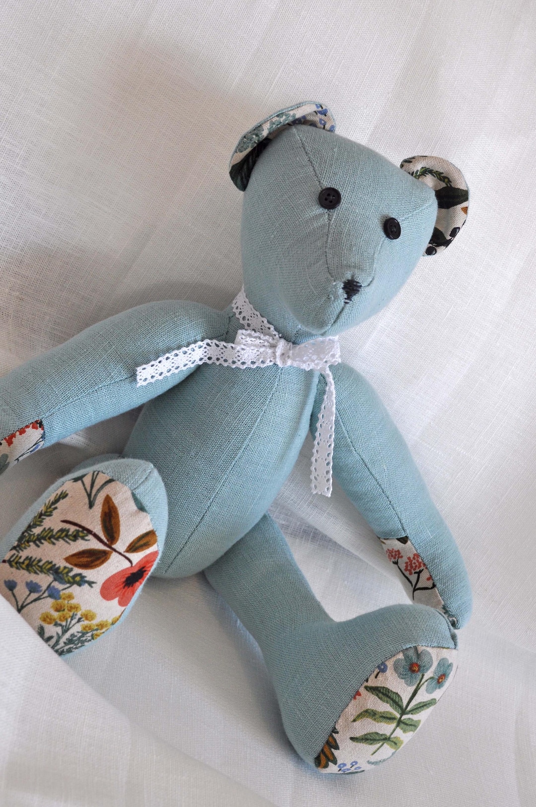 Handmade Linen Teddy Bear | Vintage Style Sitting Bear - Etsy