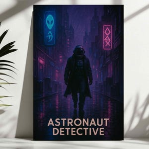 Sci-Fi Noir Poster – Retro Futuristic City Print – Digital Download Cyberpunk Space Art