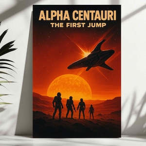 Alpha Centauri: The First Jump - Retro Space Travel Poster Space Exploration Decor Wall Art Vintage Galaxy Colonization