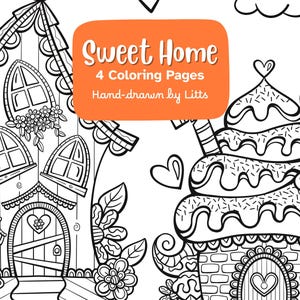 Sweet Home Malseite, Malseite, Malseite für Erwachsene, Entspannende Färbung, Digitale Malseiten, Druckbare Malseite
