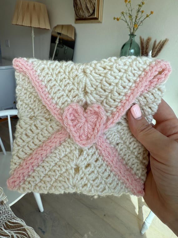 Handmade Pink Heart Granny Square Pouch for Makeup or Coins  display picture 2