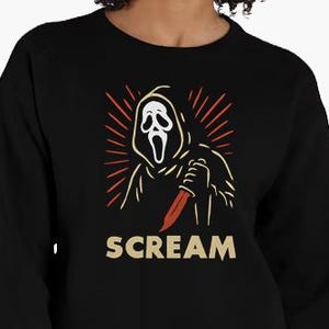 Besticktes Screme Sweatshirt oder T-Shirt: Ghostface inspirierter Horror Pullover