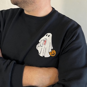 Embroidered Halloween Diet Coke Ghost Sweatshirt, Halloween Sweatshirt, Embroidered Halloween Outfit, Embroidered Ghosts, Diet Coke