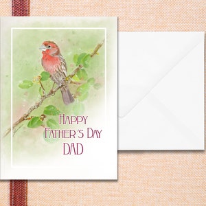 Father&#39;s Day Card 7&quot; x 5&quot; Watercolor print of a red and brown bird that has a positive and reassuring expression.